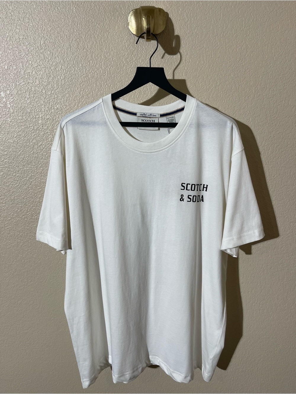Scotch & Soda White Crewneck Tee with Black Chest Logo